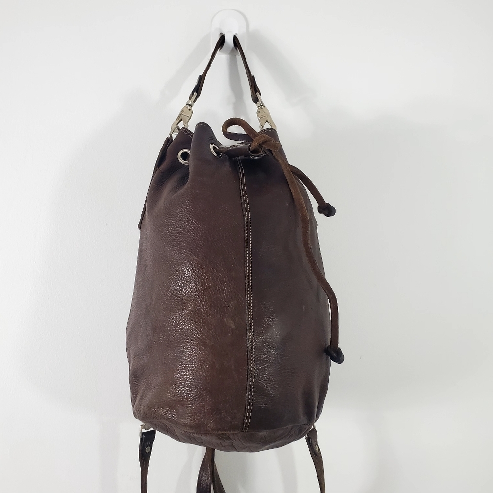 Vintage 90s RUGBY North America Pebbled Leather Drawstring Backpack Brown